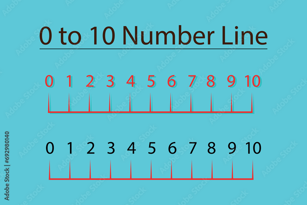 Counting number line 1 to 10 for preschool kids. Mathematics resources for students and teachers. - obrazy, fototapety, plakaty 