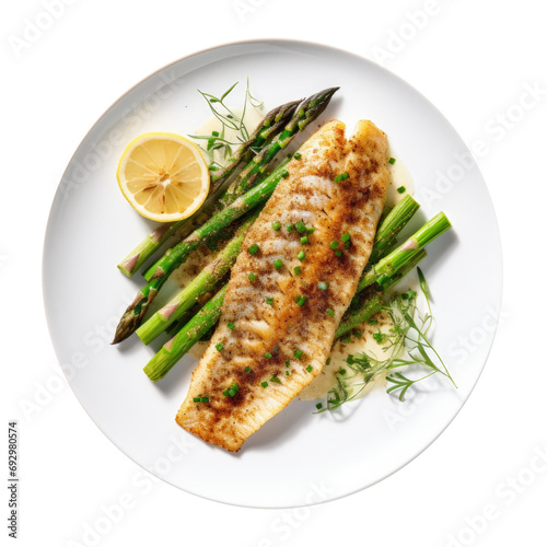 Delicious Plate of Flounder and Asparagus Isolated on a Transparent Background