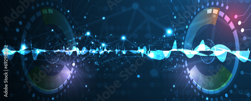 Quantum processing. Deep learning artificial intelligence. Future new technology  for business or science presentation. Vector background