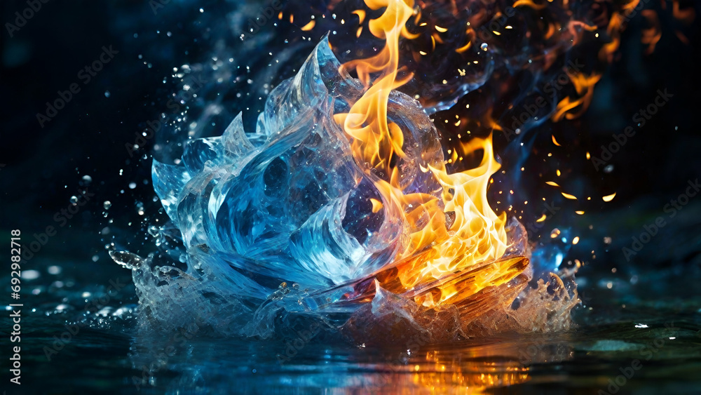 water splash on fire isolated background