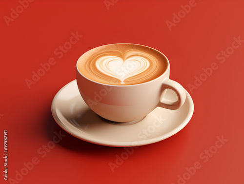 Coffee latte on red heart plate