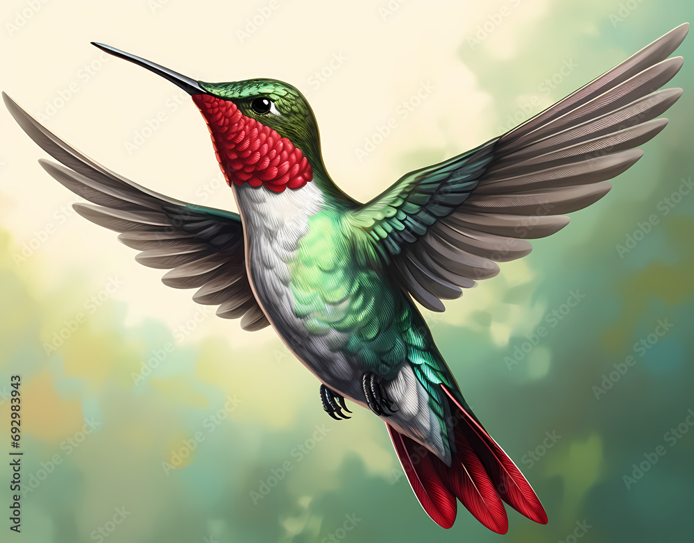 Obraz premium Flying hummingbird on blurred background