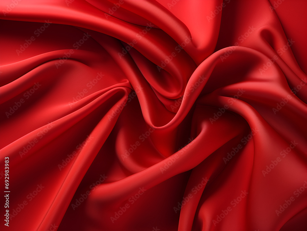 Red silk satin background with Beautiful soft wavy folds on smooth shiny fabric