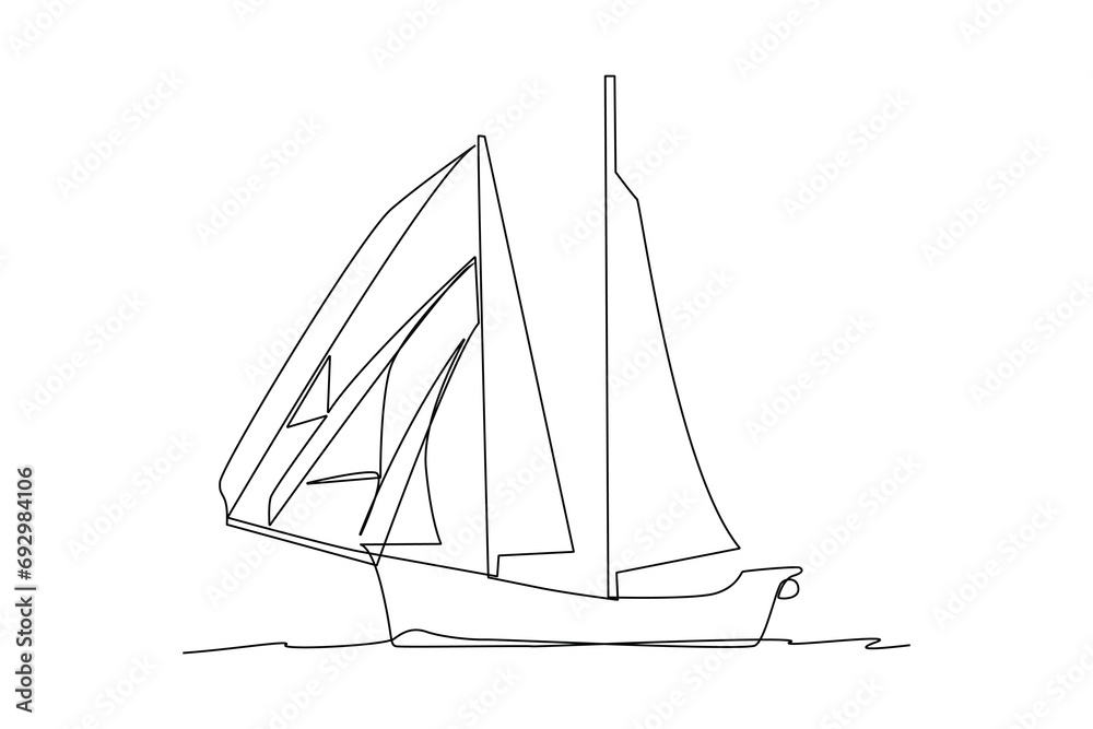 Sailing ship on the sea. Sailor work life minimalist concept.