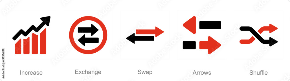 A set of 5 arrows icons as increase, exchange, swap A set of 5 arrows icons as increase, exchange, swap