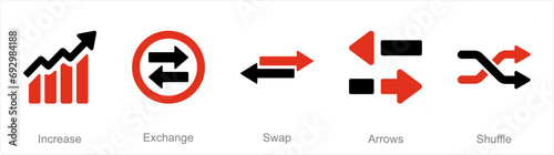 A set of 5 arrows icons as increase, exchange, swap