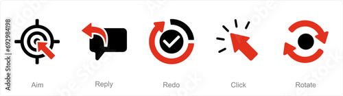 A set of 5 arrows icons as aim, reply, redo