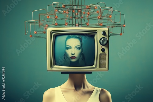 Woman with retro style tv insted of head photo