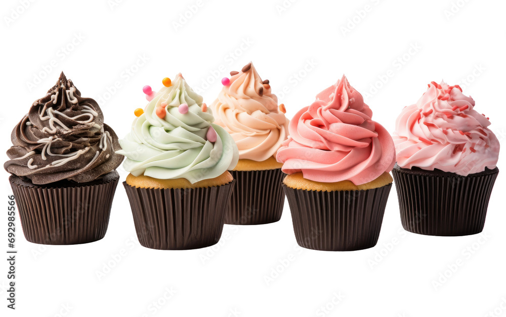 Chocolate and Different Flavors Cup Cakes on a White or Clear Surface PNG Transparent Background