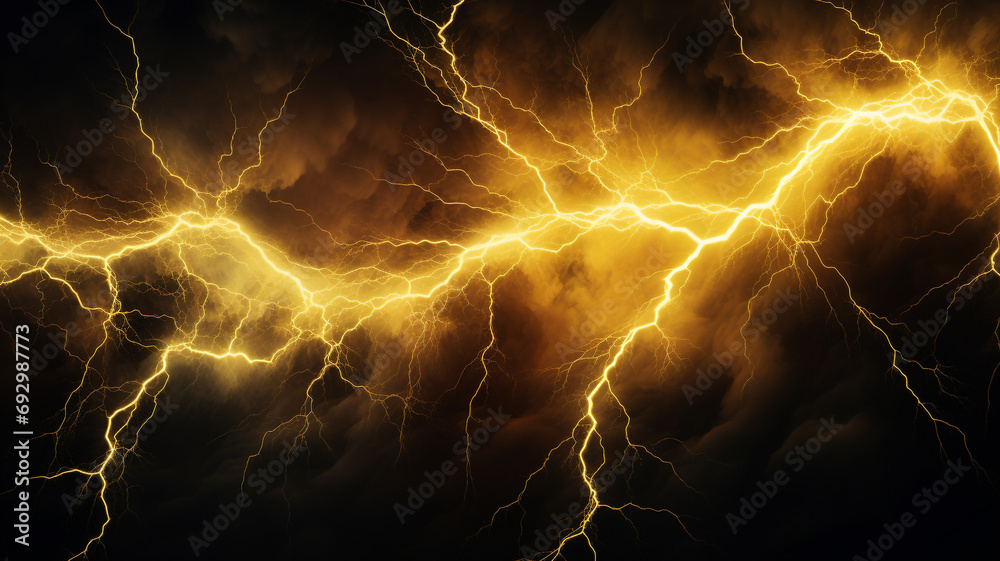 golden thunder in the dark cloud. - obrazy, fototapety, plakaty 
