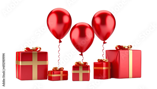 set of red gift box isolated on transparent background cutout