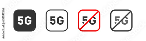 5G signal icon. Mobile Internet, online, five g, network, power, communication standard. Technology concept. Business concept. Outline flat and colored vector illustration