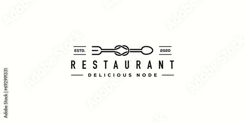 Creative Restaurant Logo Design. Spoon and Fork Infinity Knot Concept with Outline Lineart Hipster. Delicious Icon Symbol Logo Design Template. photo