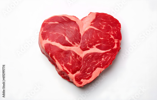 marbled beef steak like heart shape and rosemary hearb isolated on white background photo