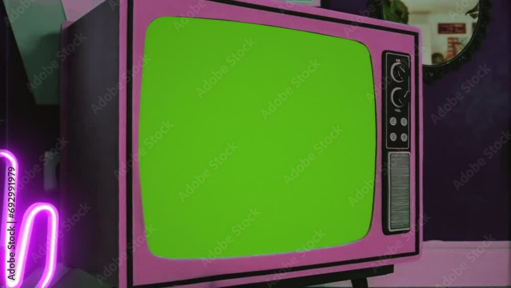 Retro Television Green Screen Neon Lights Eighties Old School TV. Old ...