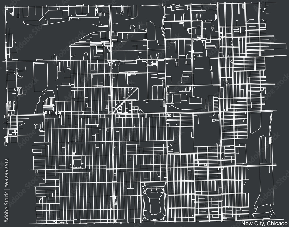 Detailed hand-drawn navigational urban street roads map of the NEW CITY COMMUNITY AREA of the American city of CHICAGO, ILLINOIS with vivid road lines and name tag on solid background