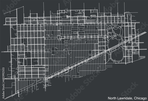 Detailed hand-drawn navigational urban street roads map of the NORTH LAWNDALE COMMUNITY AREA of the American city of CHICAGO, ILLINOIS with vivid road lines and name tag on solid background