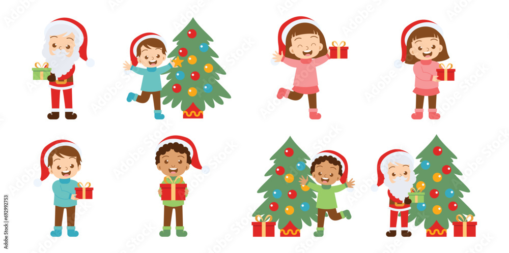 Cartoon children with christmas gifts