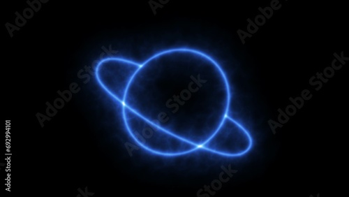 Blue neon light icon isolated on black background. Outline neon saturn ion. Bright neon planet silhouette with rings, 3d rendering ,Neon sign planet Saturn with rings. © MstHazera