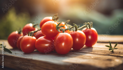 Fresh Organic Cherry Tomato on Wooden Background