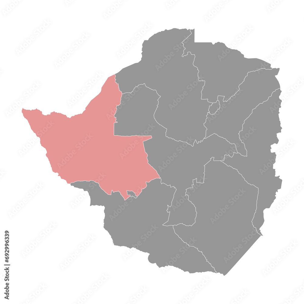 Matabeleland North province map, administrative division of Zimbabwe. Vector illustration. Matabeleland North province map, administrative division of Zimbabwe. Vector illustration.