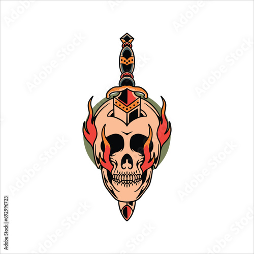 skull and sword tattoo vector design