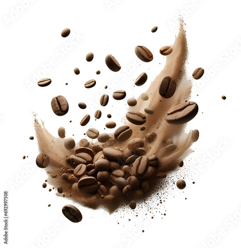 Falling coffee beans isolated