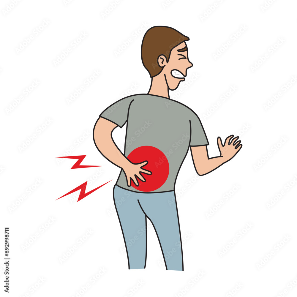 A man with back pain. illustration vector cartoon.