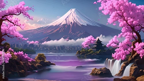 桜と富士山の観光イメージ,Generative AI  photo