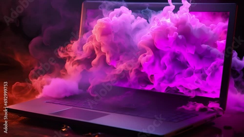 画面から煙が出るノートパソコン,Generative AI  photo