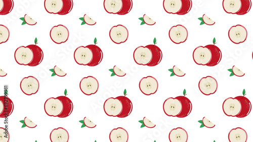 Seamless pattern with red apples on white background. Vector illustration.