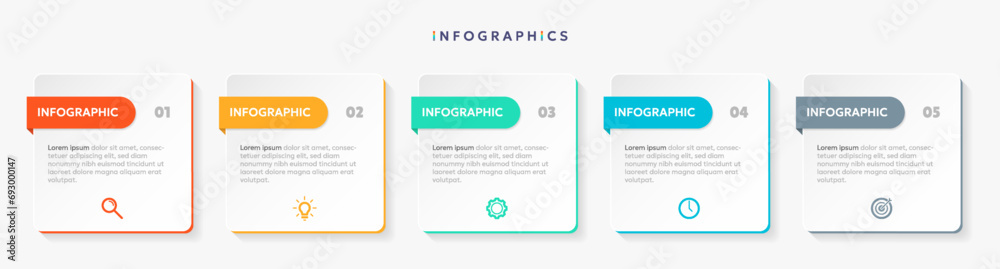 Modern business infographic template with 5 options or steps icons Modern business infographic template with 5 options or steps icons