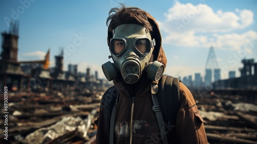 Asian boy wearing a mask to combat pollution.