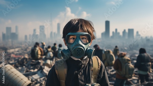 Asian boy wearing a mask to combat pollution.