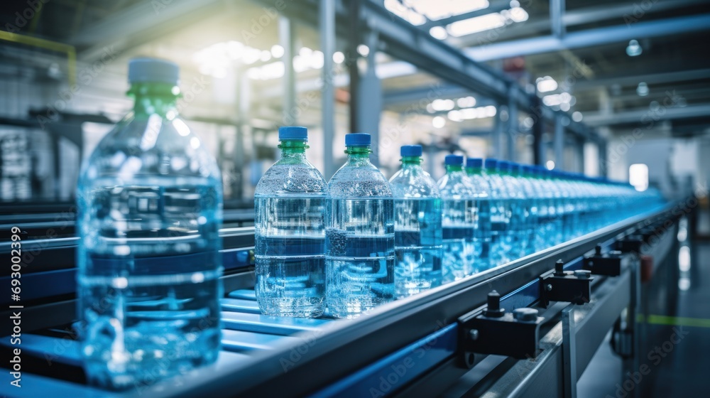 Drinking water plant factory cleaned clear drink water bottle no label in production line. Drinking water plant factory cleaned clear drink water bottle no label in production line.