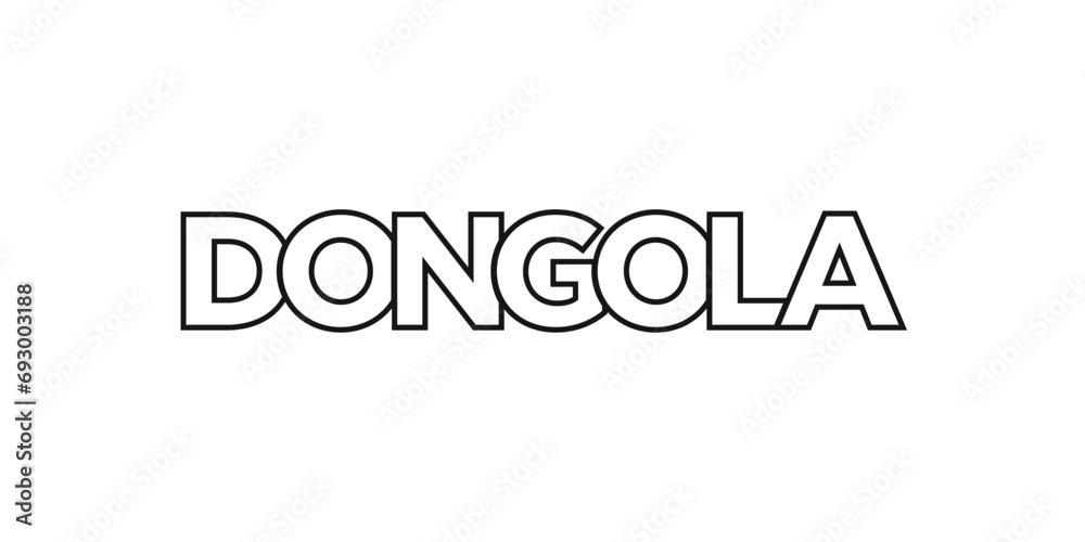 Dongola in the Sudan emblem. The design features a geometric style, vector illustration with bold typography in a modern font. The graphic slogan lettering.