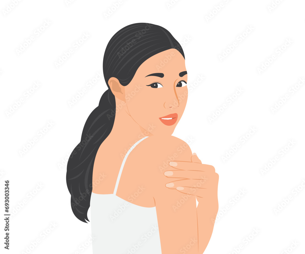 A beautiful young woman smiles happily with clear, attractive skin. Vector illustration. A beautiful young woman smiles happily with clear, attractive skin. Vector illustration.