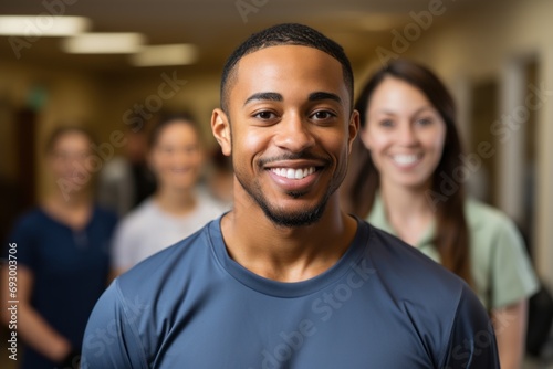 African American physical therapist working at a rehabilitation center