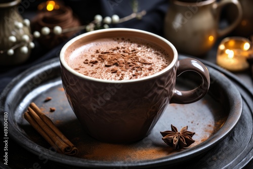 Wholesome and indulgent hot chocolate served in a stylish mug, perfect for cozy and comforting moments