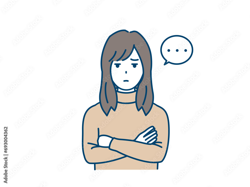 ジト目で疑う若い女性のイラスト ジト目で疑う若い女性のイラスト