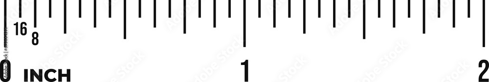 Ruler scale 2 inches. Inch scale for measurement