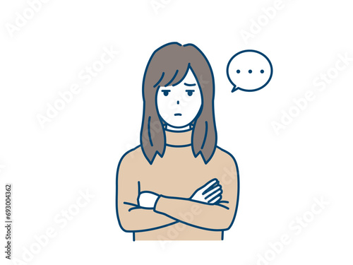 ジト目で疑う若い女性のイラスト