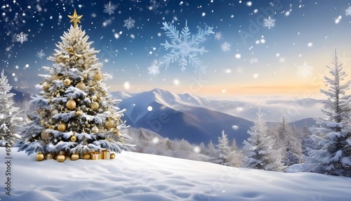 "Winter Wonderland: A Snow-Covered Christmas Tree in the Mountains"