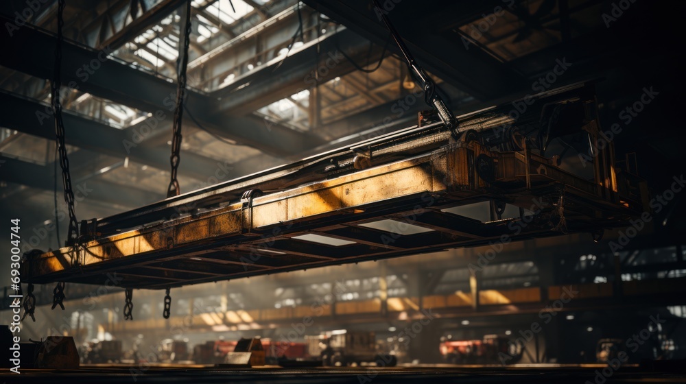 Steel hook crane constructing metal building. Steel hook crane constructing metal building.