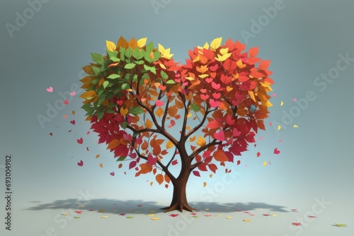 A tree whose multicolored leaves form a heart, with a flat bottom. symbolizing love and shared growth, perfect for Valentine's Day