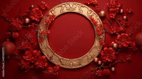 red and gold asian frame with ornament