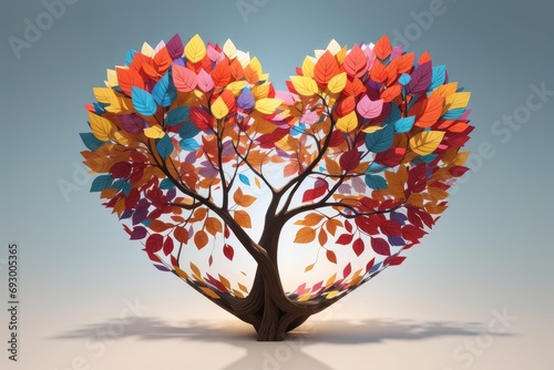 A tree whose multicolored leaves form a heart, with a flat bottom. symbolizing love and shared growth, perfect for Valentine's Day