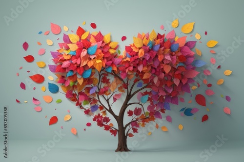 A tree whose multicolored leaves form a heart, with a flat bottom. symbolizing love and shared growth, perfect for Valentine's Day
