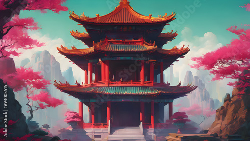 Detailed Mystic fantasy temple detailted paint illustration for wallpaper  photo