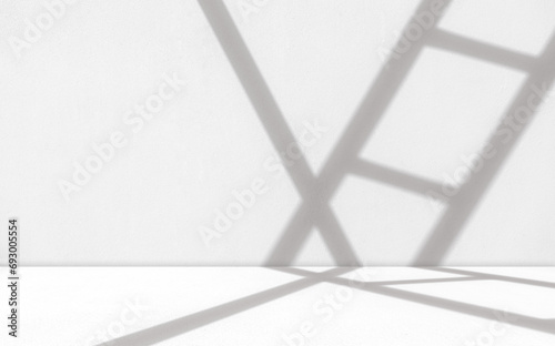Shadow light stairs on white concrete wall room background and floor well display products presentation 